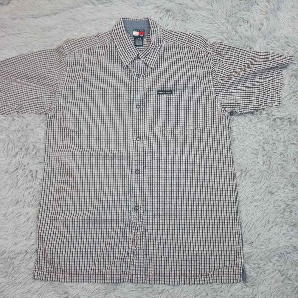 Tommy Hilfiger Shirt Boys L Blue Check Snap Up Pocket Logo‎ Tommy Jeans Casual